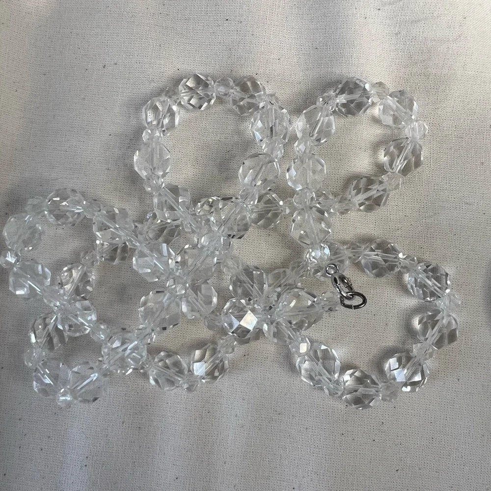 Vintage Faceted Glass Bead Necklace w/Sterling Silver Clasp 30” - Picture 6 of 6